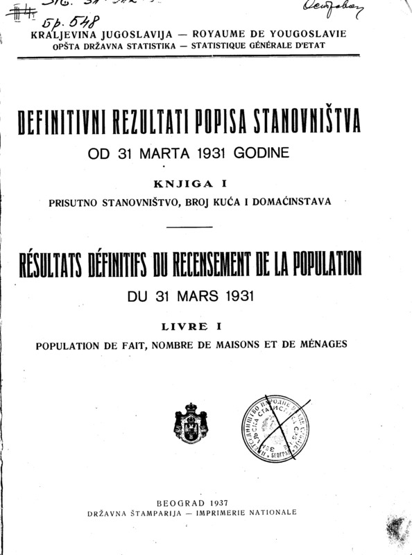 Definitivni rezultati popisa stanovništva od 31. marta 1931. godine