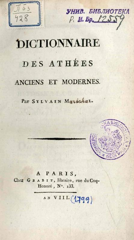 Dictionnaire des athées anciens et modernes